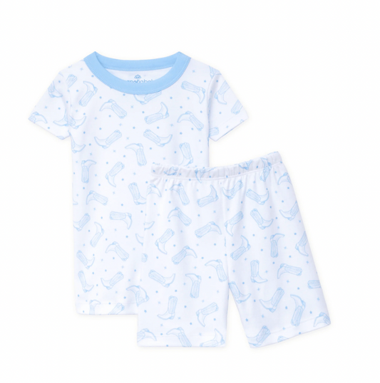 Darling Cowboy Boots Short Pajamas - Light Blue