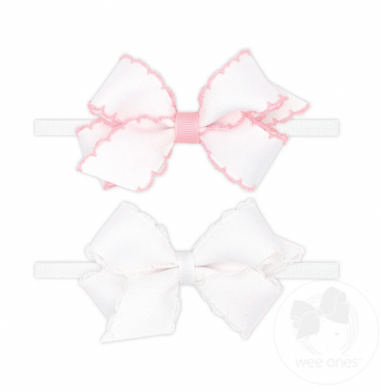 GIFT PACK! Two Mini Grosgrain Bows with Moonstitch Edge on Skinny Band