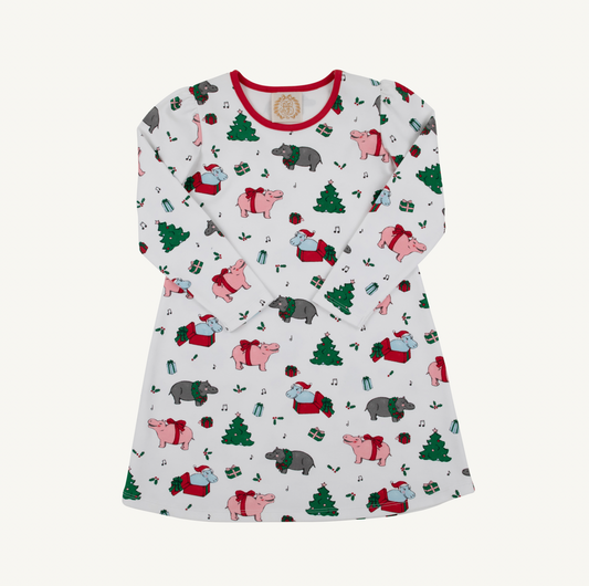 LS Penny's Play Dress - Heavy Weight- I Want a Hippopotamus/Richmond Red