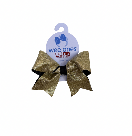 Glitter and Glitz Bow w/ Cheer Tails- Black and Gold