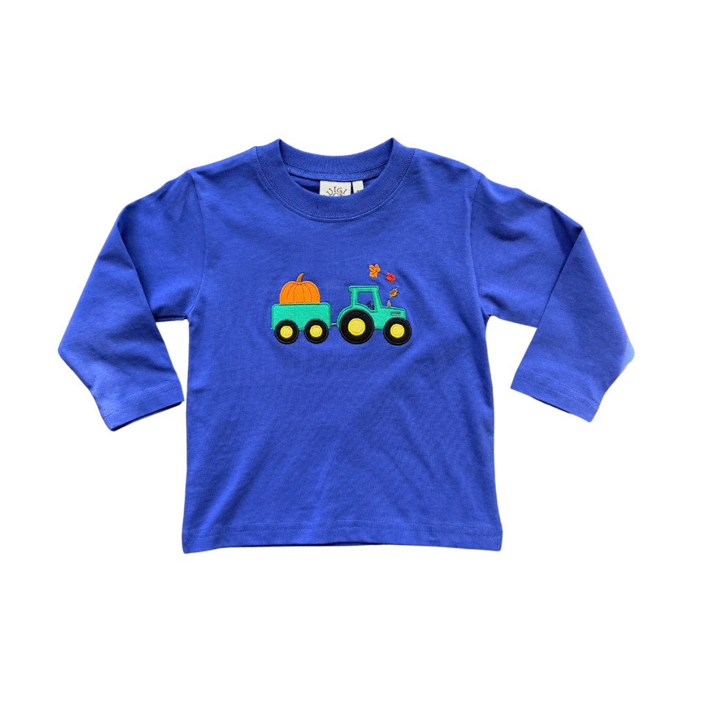 Boy LS T-Shirt- Tractor and Wagon w/ Pumpkin