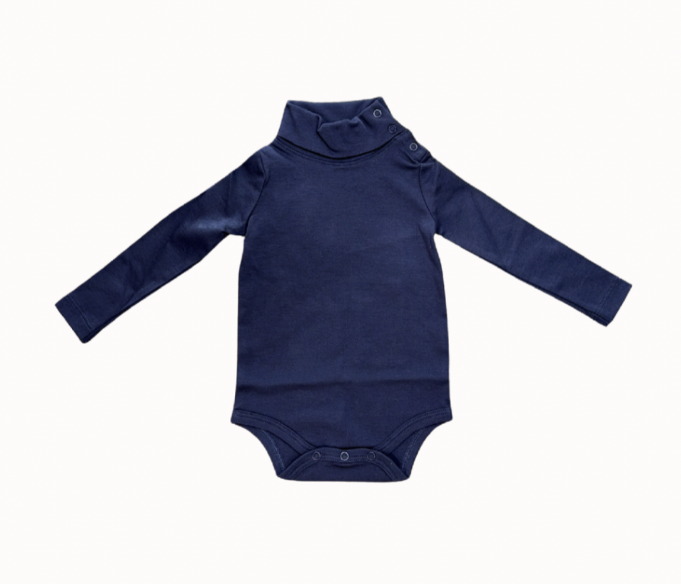 Tatum's Turtleneck Onesie- Neck Snaps- Nantucket Navy