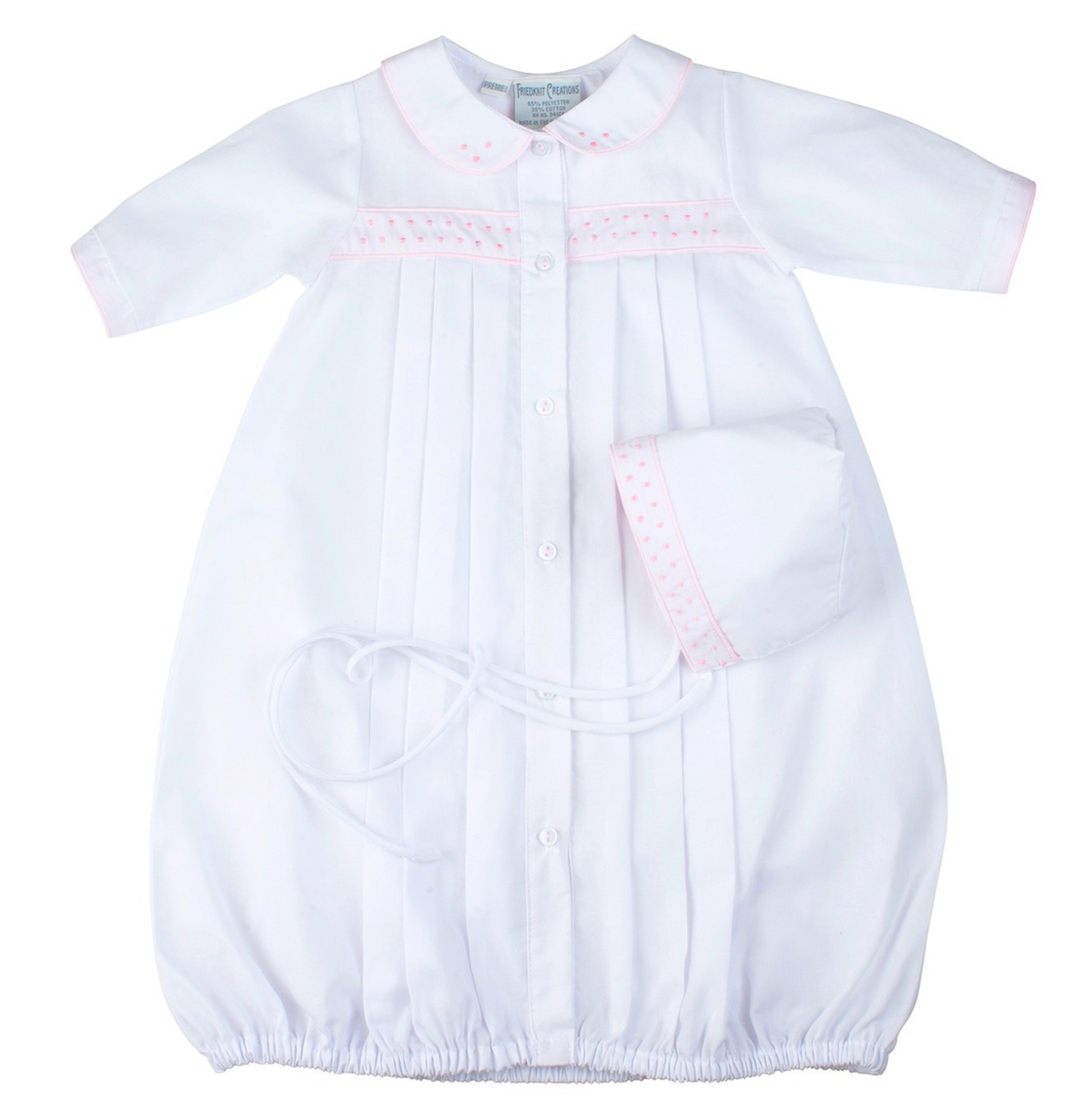 Girls Dot Embroidered Take Me Home Gown with Bonnet