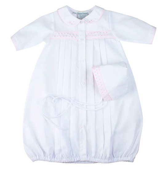 Girls Dot Embroidered Take Me Home Gown with Bonnet