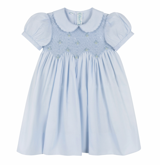 Smocked Scalloped Dress with Pearls