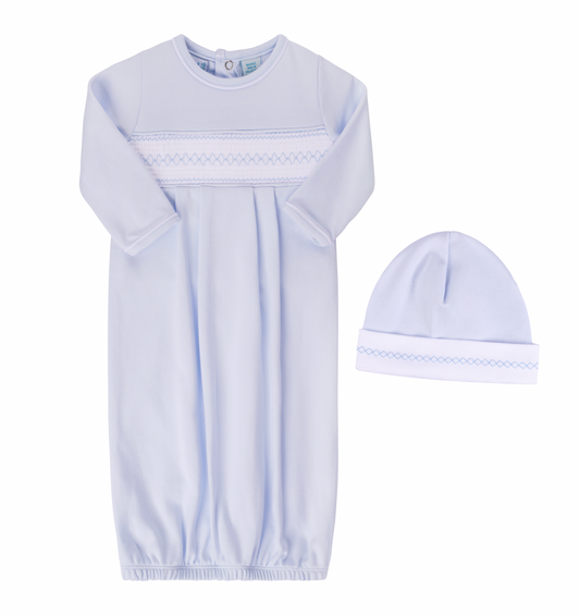 Boy Smocked Argyle Gown With Hat- Blue