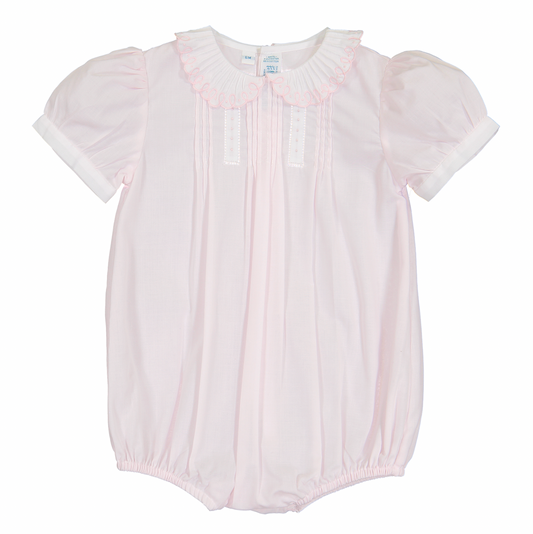 Girls Vintage Scalloped Collar Romper- Pink/White