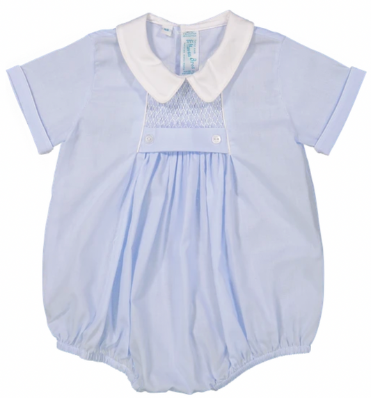 Chevron Smocked Creeper- Blue/White