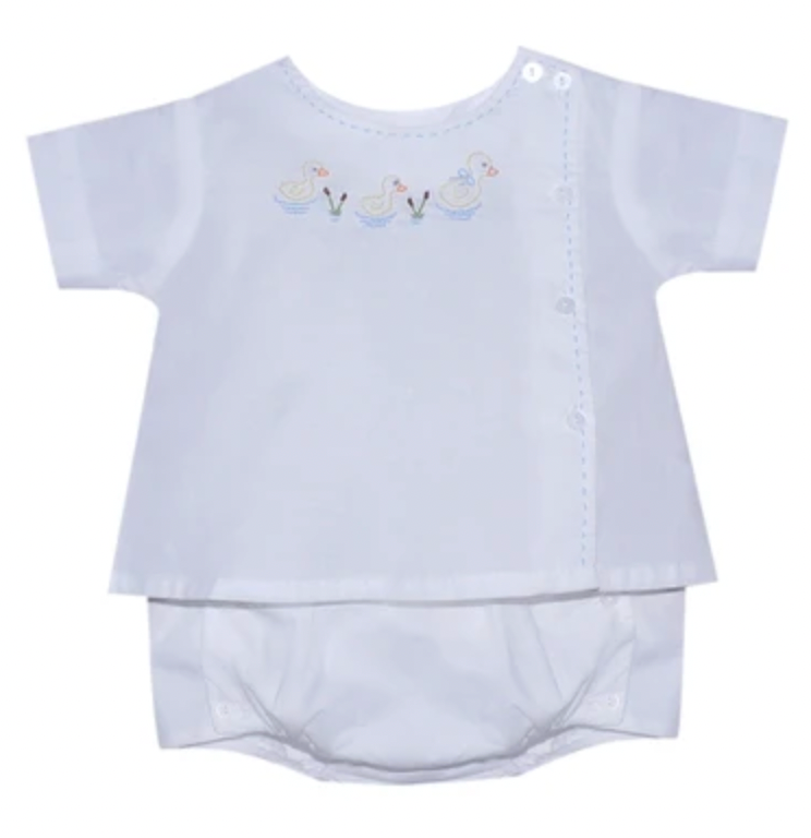 White Riley Boy Diaper Set- Ducks