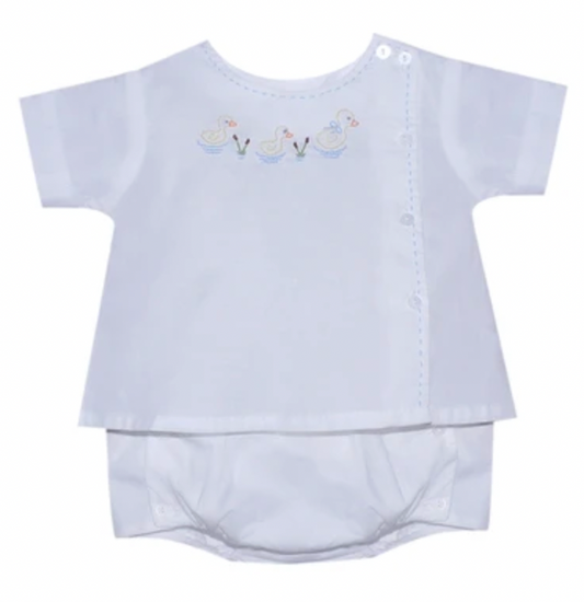 White Riley Boy Diaper Set- Ducks