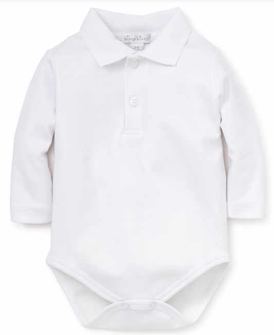 LS Bodysuit w/ Knit Collar- White