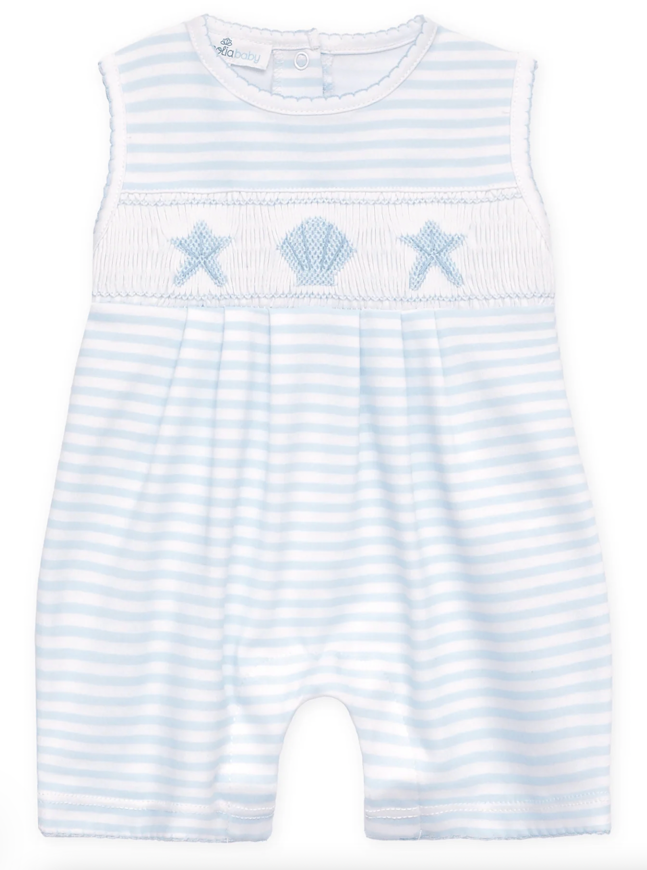 Coastal Treasures Smocked Short Playsuit- Light Blue