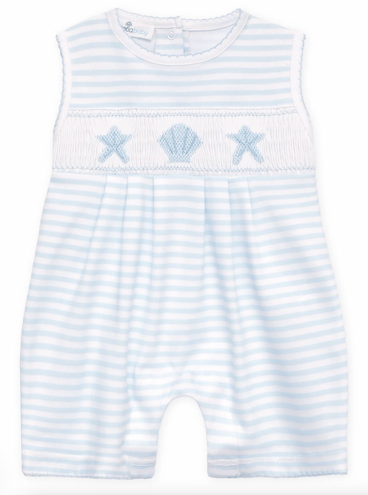 Coastal Treasures Smocked Short Playsuit- Light Blue