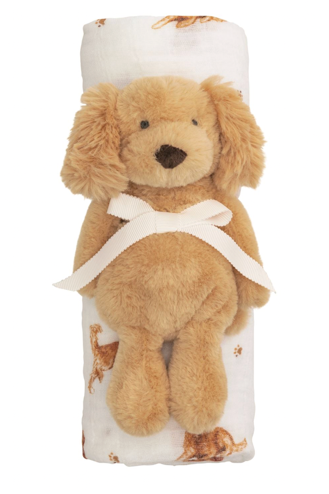 Retriever Swaddle & Rattle Set