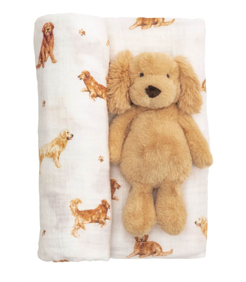 Retriever Swaddle & Rattle Set