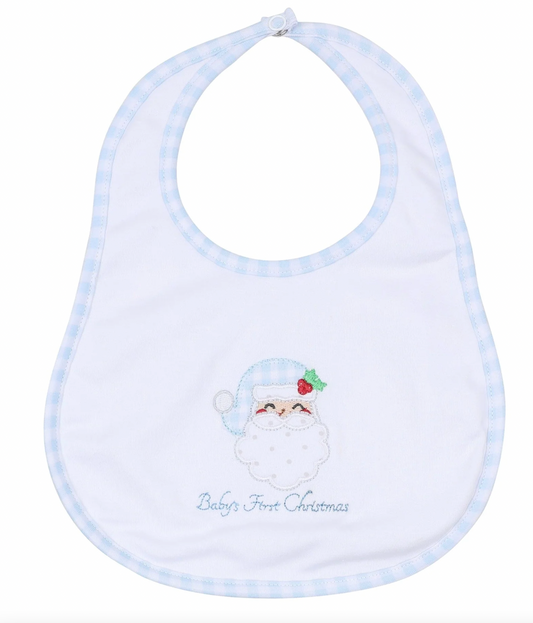 Sweet St. Nick Applique Baby's First Christmas Bib- Light Blue