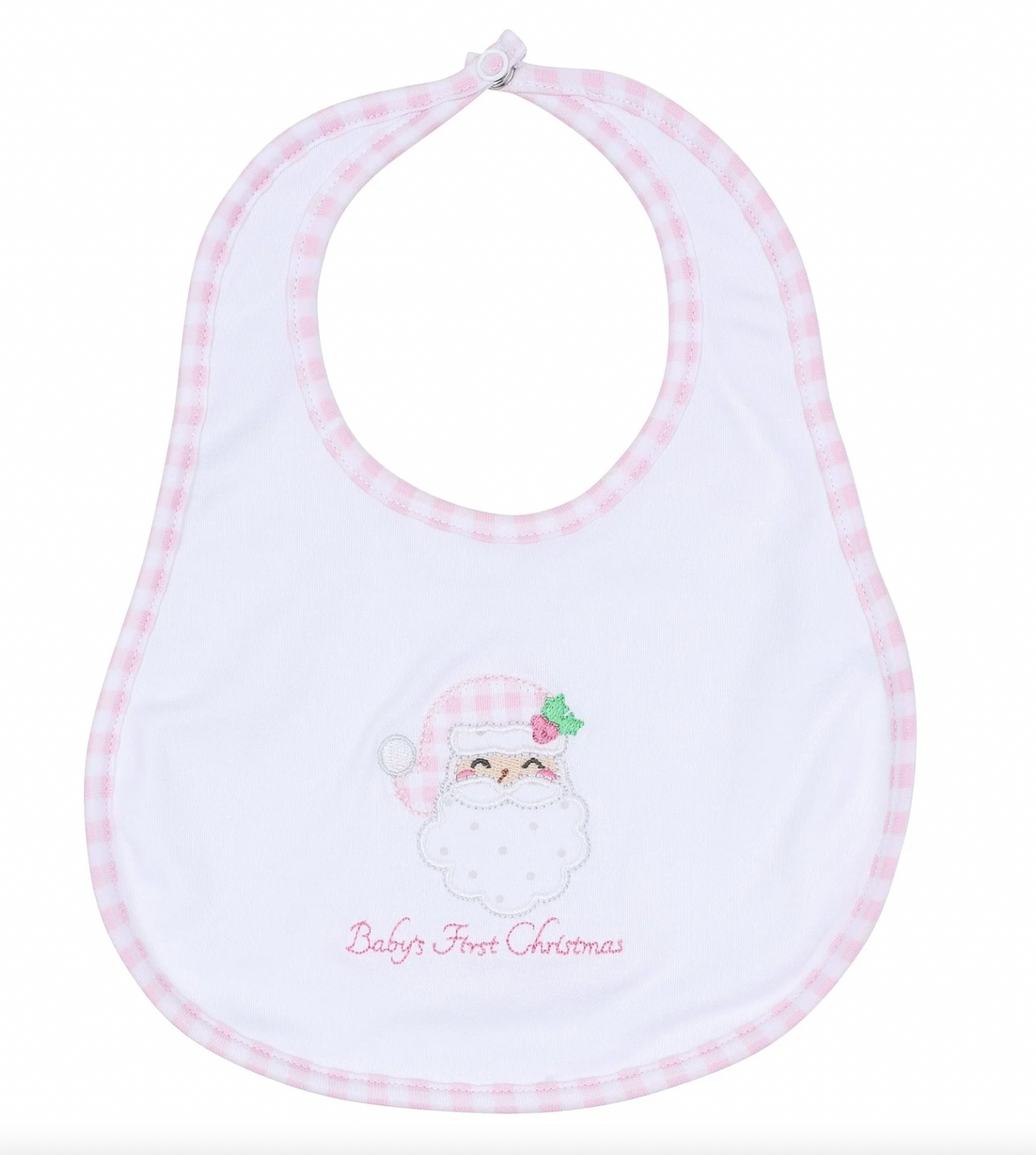 Sweet St. Nick Applique Baby's First Christmas Bib- Pink