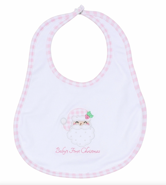 Sweet St. Nick Applique Baby's First Christmas Bib- Pink