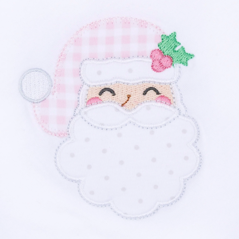 Sweet St. Nick Applique Ruffle Zip Footie- Pink
