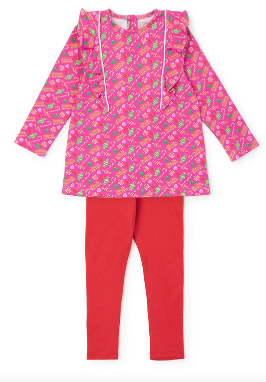 Olive Set Girls' Legging Set - Christmas Candy Pink