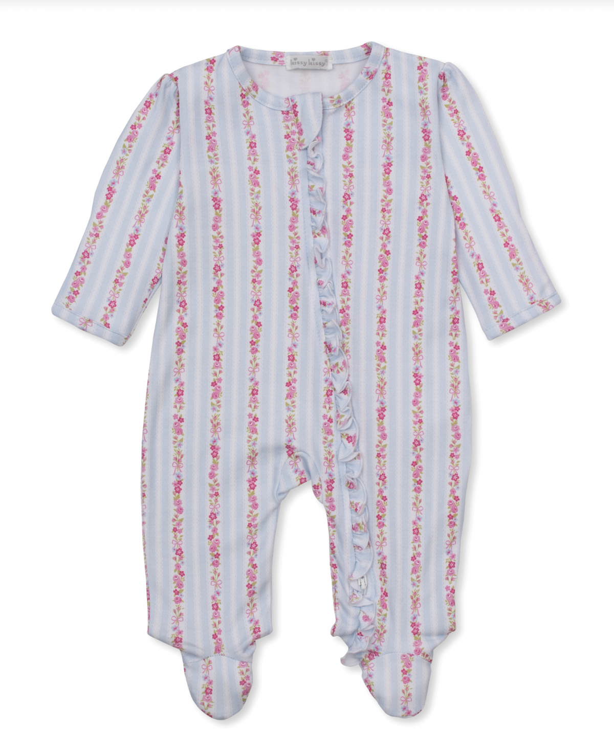 Light Blue w/ Flowers Zip Footie