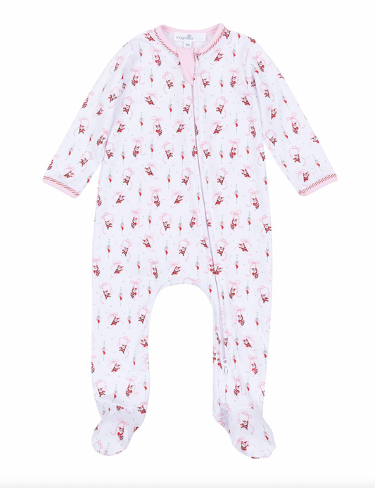Jolly Ribbons Pink Print Ruffle Zip Footie