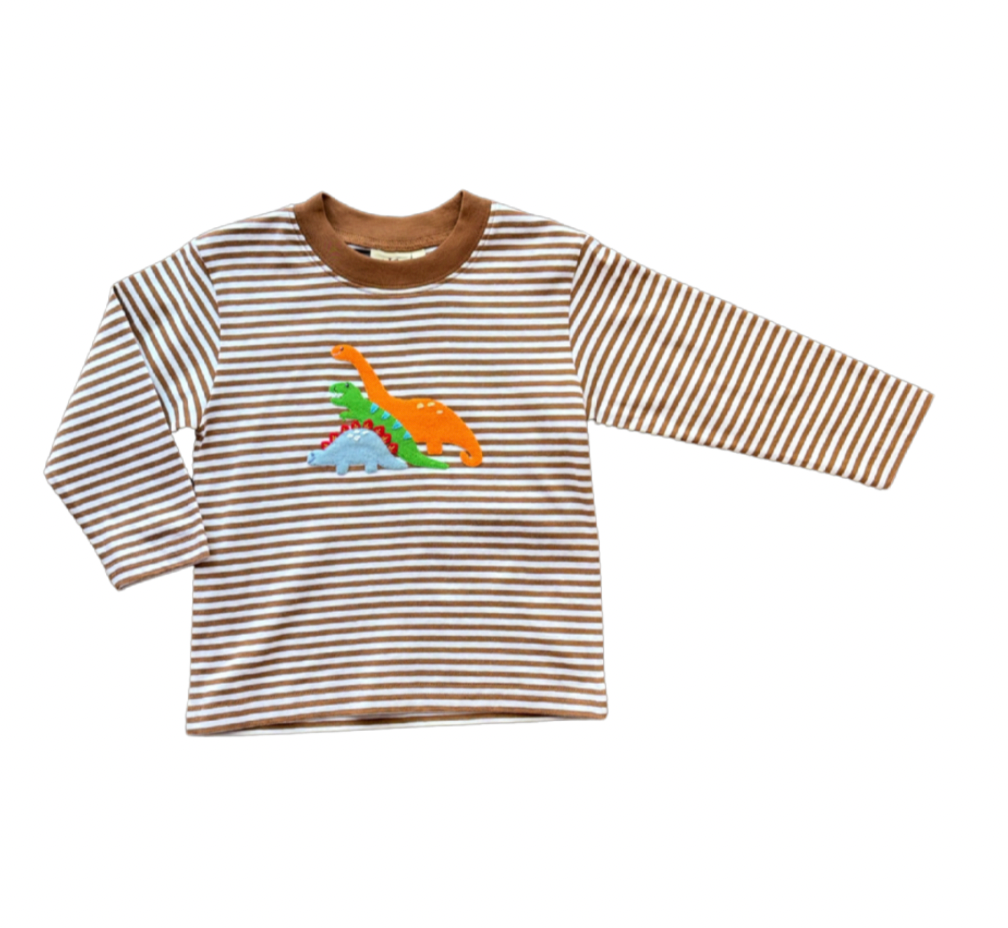 Dinosaur Trio LS Striped Tee