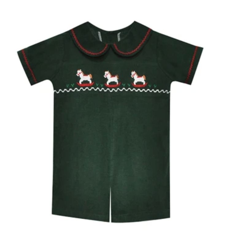 Christmas Green William Romper- Horse