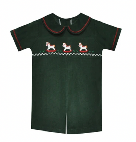 Christmas Green William Romper- Horse