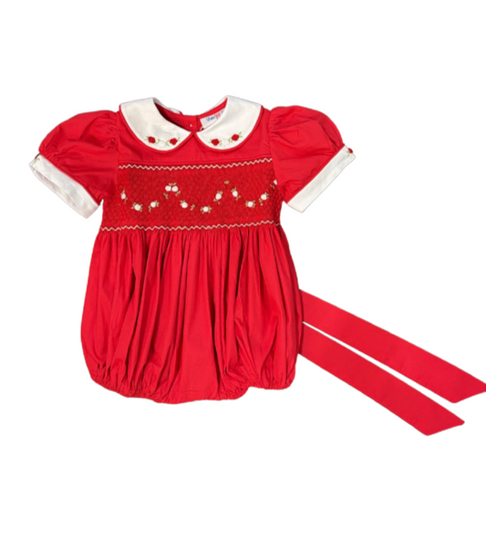 Red Embroidered Smocked Bodice Bubble
