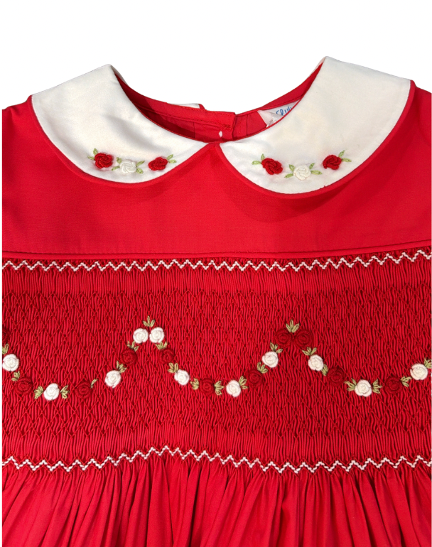 Red Embroidered Smocked Bodice Bubble