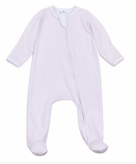 Mini Stripes Zip Footie- Pink