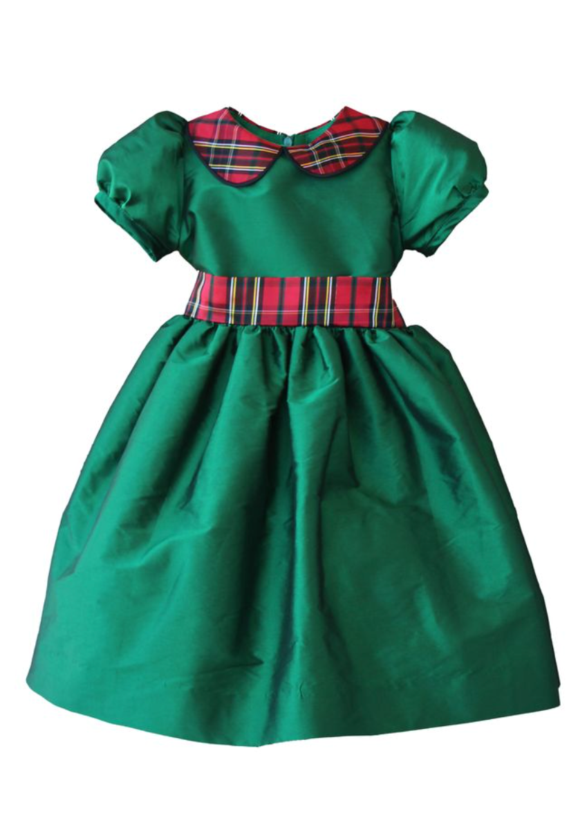 Green Dress w/ Plaid Collar and Sash