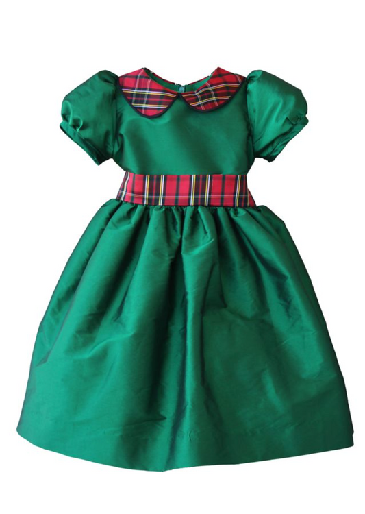 Green Dress w/ Plaid Collar and Sash