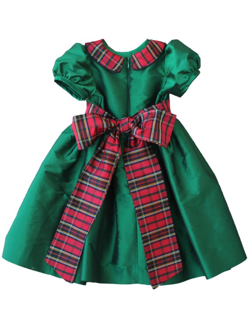 Green Dress w/ Plaid Collar and Sash