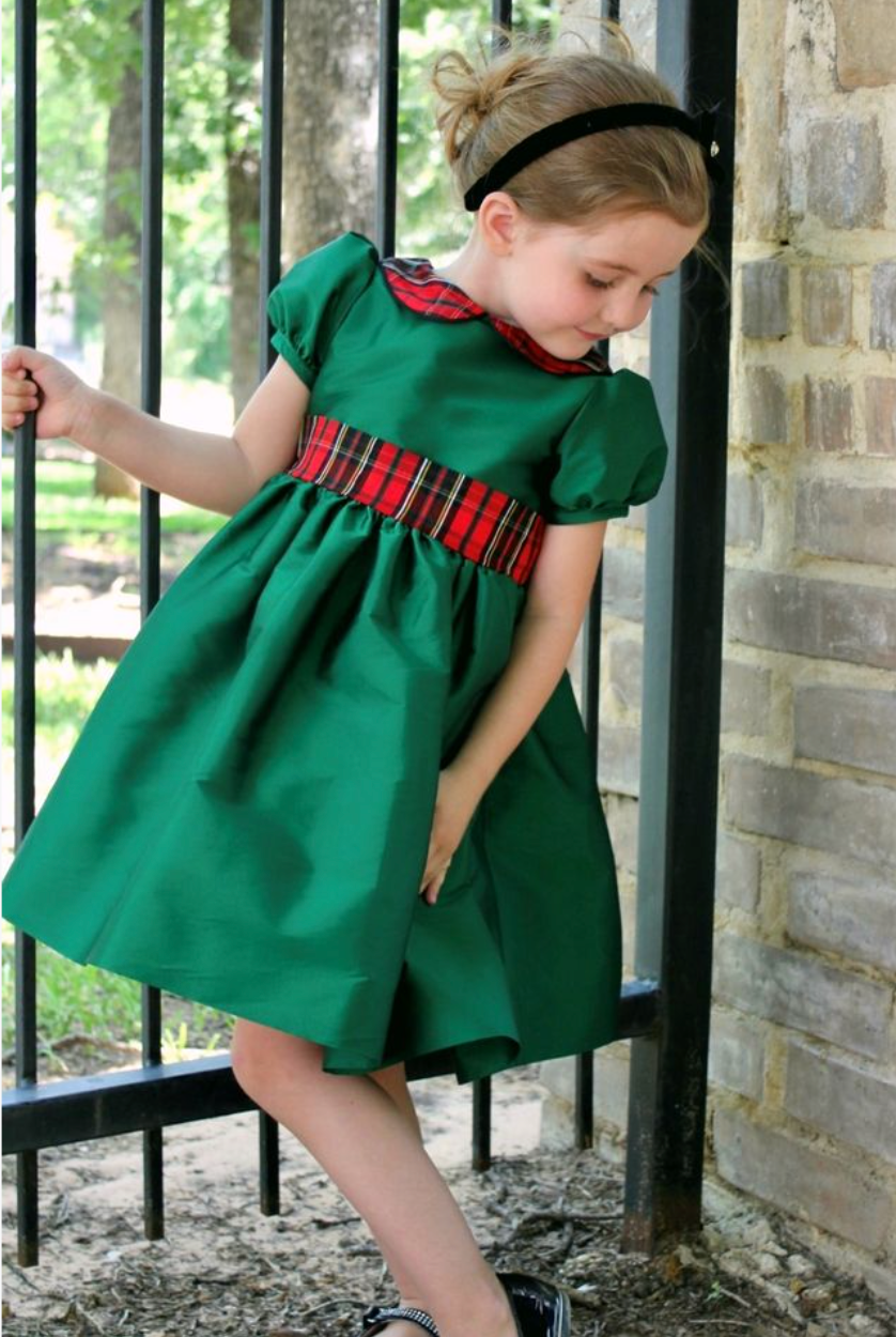 Green Dress w/ Plaid Collar and Sash