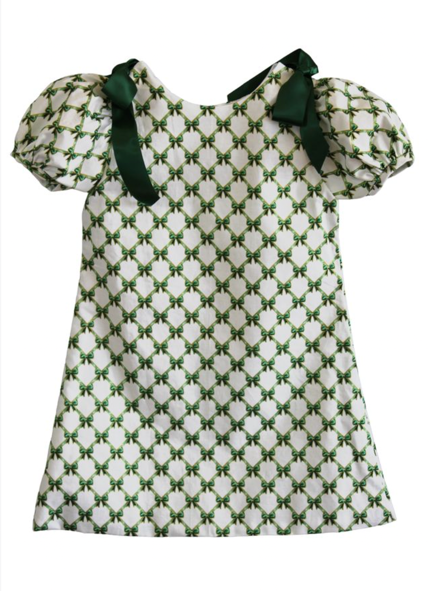 Green Aline Cotton Bow Dress