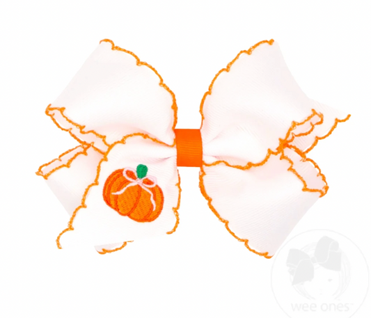 Harvest Pumpkin Embroidery Moonstitch Hair Bow