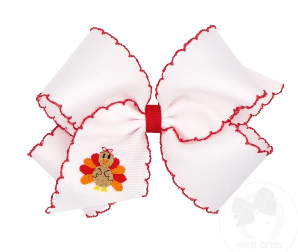 Harvest Turkey Embroidery Moonstitch Hair Bow