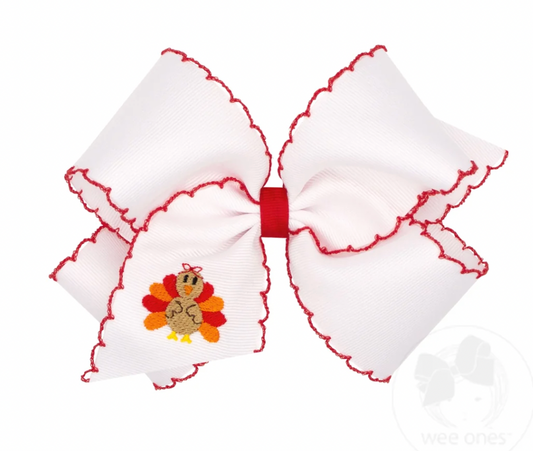 Harvest Turkey Embroidery Moonstitch Hair Bow
