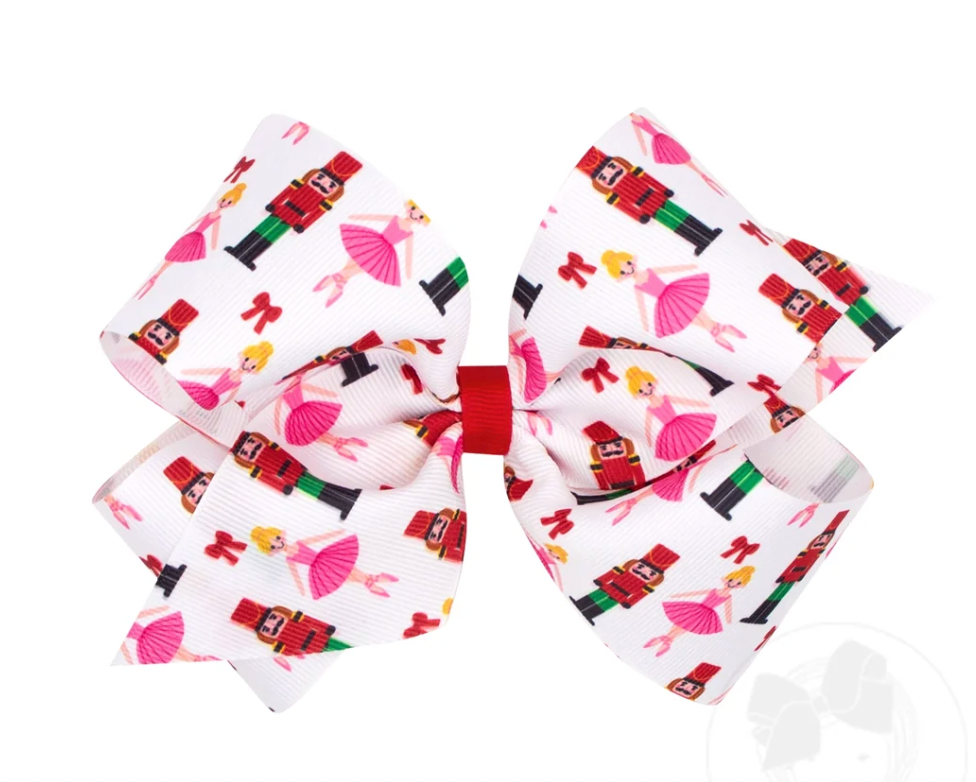 Nutcracker Print Christmas Hair Bow