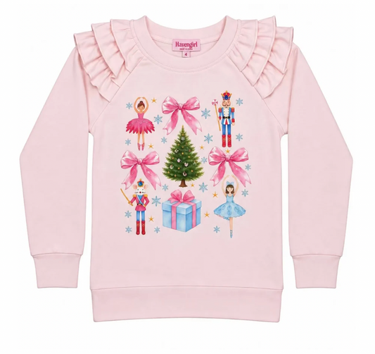 Nutcracker LS Ruffle Tee- Blush Pink