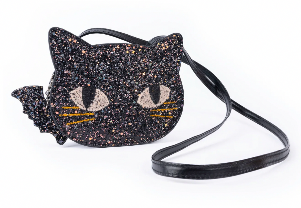 Cat's Meow Black Chunky Glitter Kitty Purse