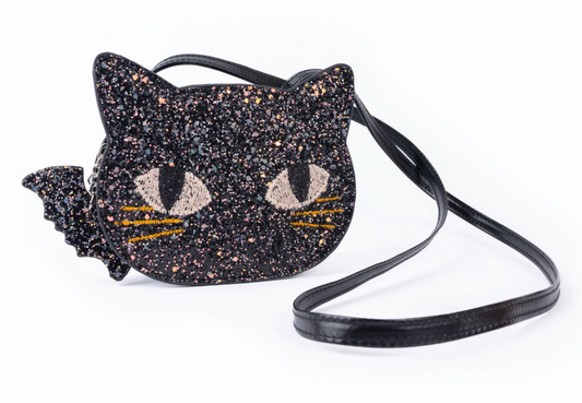 Cat's Meow Black Chunky Glitter Kitty Purse