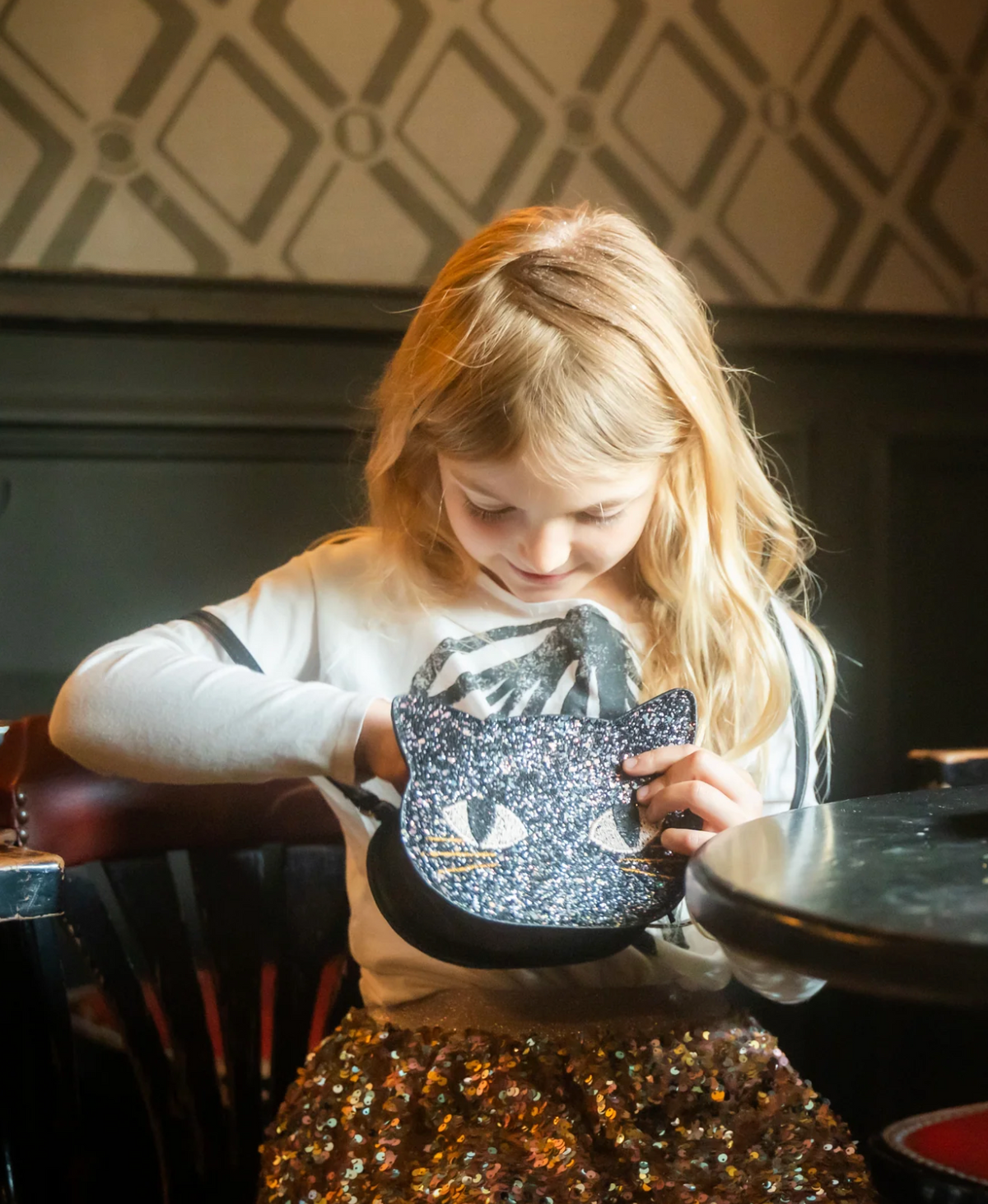 Cat's Meow Black Chunky Glitter Kitty Purse