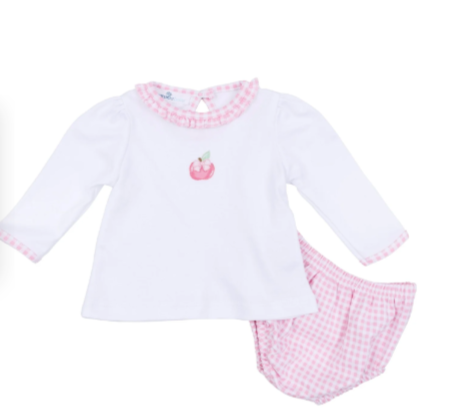Apple of my Eye Embroidered Ruffle Long Sleeve Diaper Cover Set