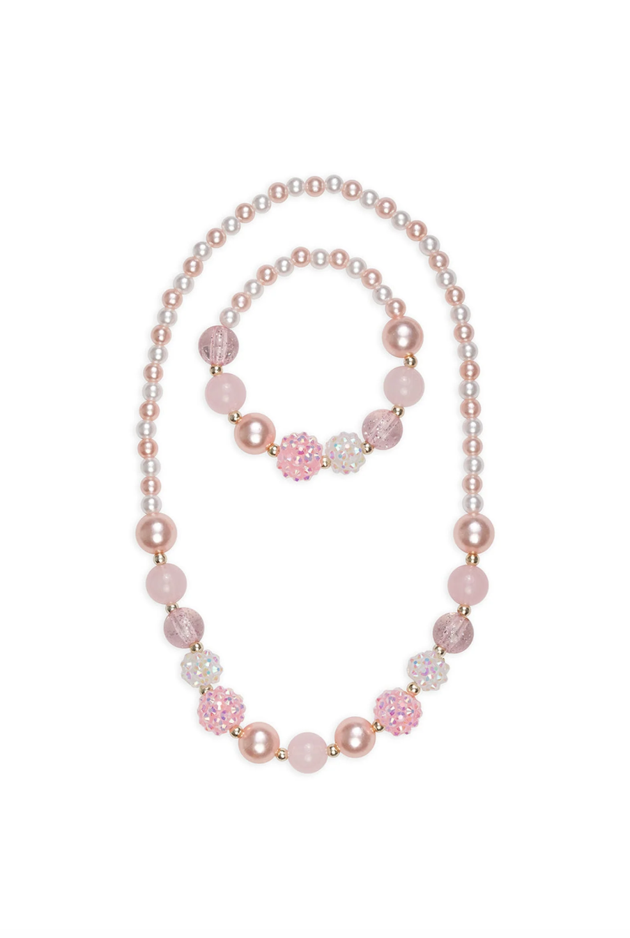Pinky Pearl Necklace & Bracelet Set