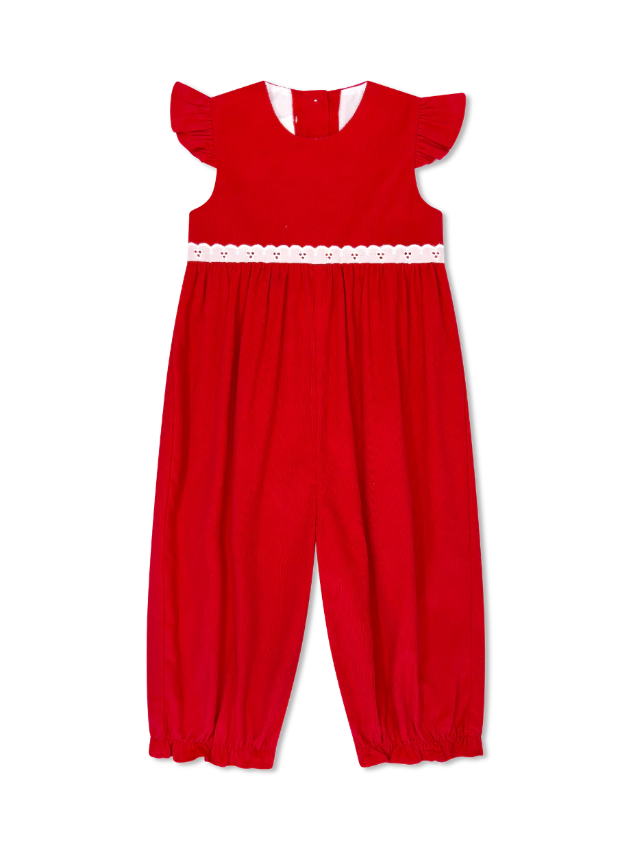 Angel Romper - High Point Red Corduroy, Eyelet