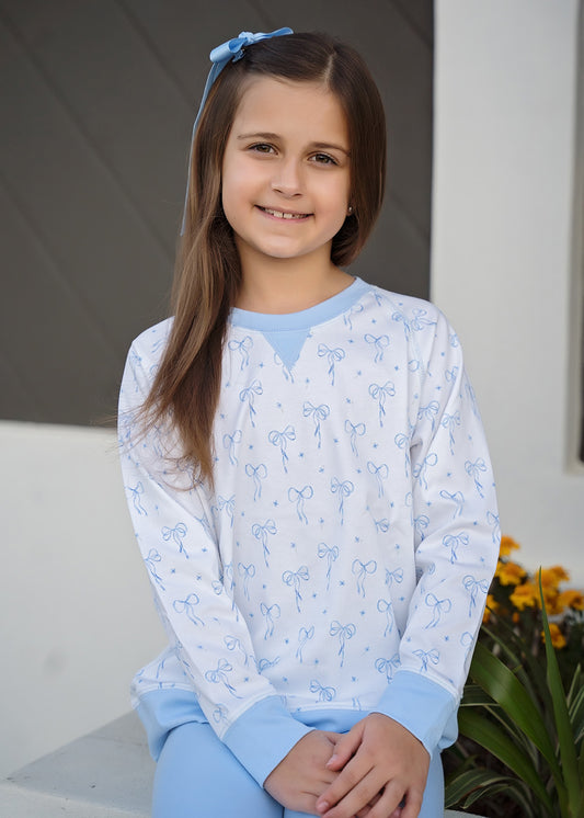 *PRE-ORDER* Sidney Sweatshirt - Blue Bows Knit