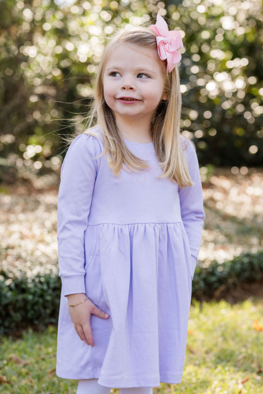 *PRE-ORDER* Sidney Sweatshirt Dress - Lavender w/ Pink Bows